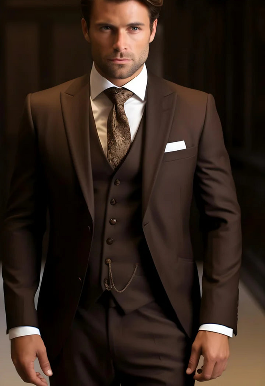 Elegant Chocklate Brown 3-Piece Suit/Tailored Fit