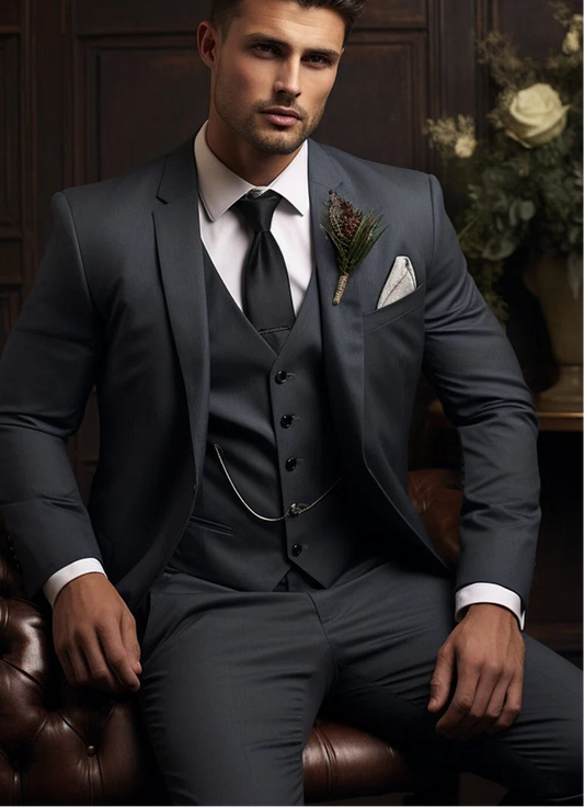 Premium Elegant Ashy Smoke Grey 3-Piece Suit/Tailored Fit