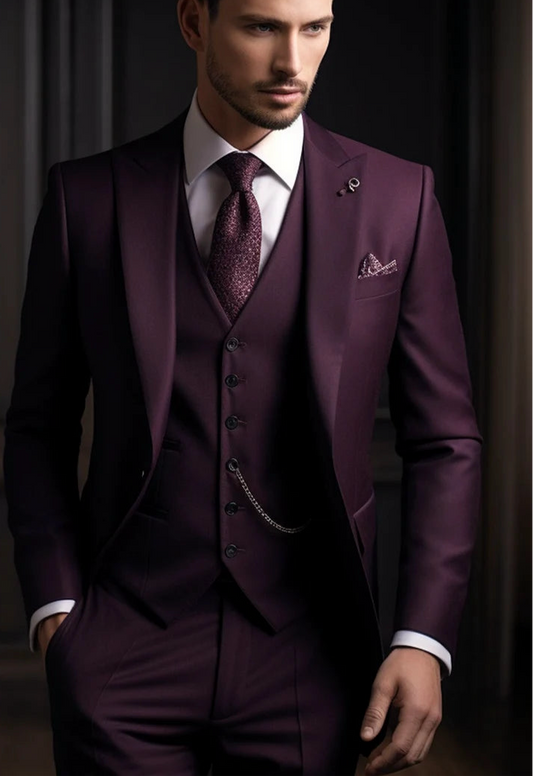 The Italian Fabric 3-Piece Suit  Men | Dark Wine |Wedding, Party & Formal Wear