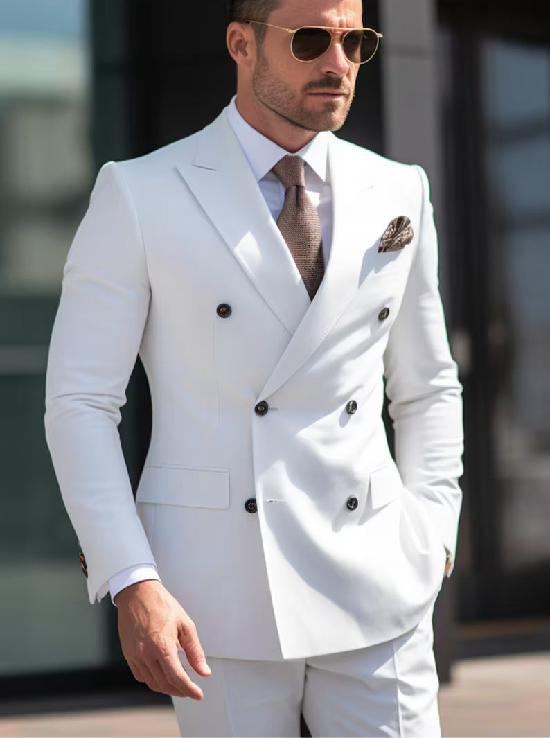 Luxury Double Breasted Suit for Men |White| Wedding, Party wear; Formal Wear