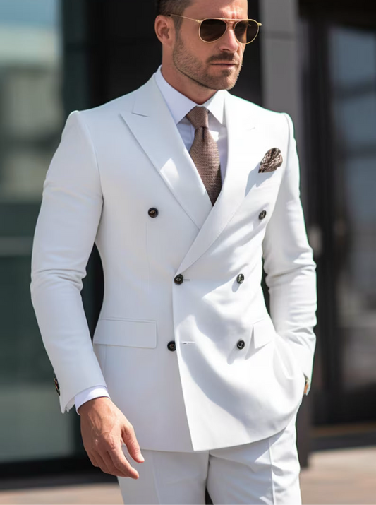 Luxury Double Breasted Suit for Men |White| Wedding, Party wear; Formal Wear