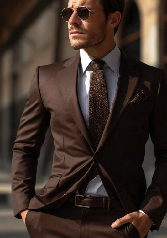 Feel The Luxury Italian Fabric 2-PieceSuit for Men |Majestic Brown| Wedding, Party wear; Formal Wear