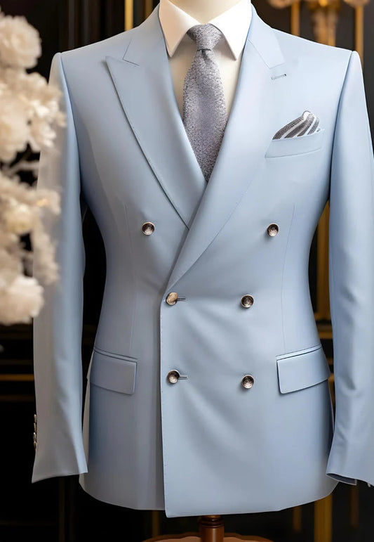 Sky Blue-Double Breasted Suit – Effortless Modern Elegance”