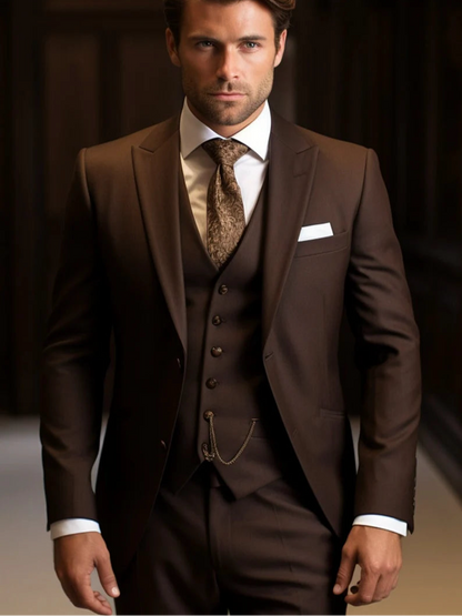 Feel The Luxury Italian Fabric 3-Piece Suit for Men| Majestic Brown| Wedding, Party & Formal Wear