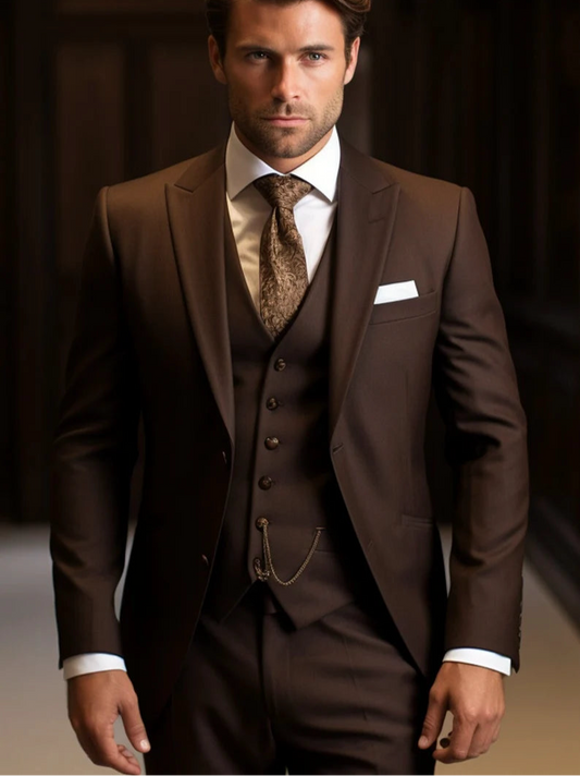 Feel The Luxury Italian Fabric 3-Piece Suit for Men| Majestic Brown| Wedding, Party & Formal Wear