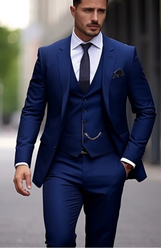 Feel The Luxury Italian Fabric 3-Piece Suit for Men|Bangy Blue | Wedding, Party & Formal Wear