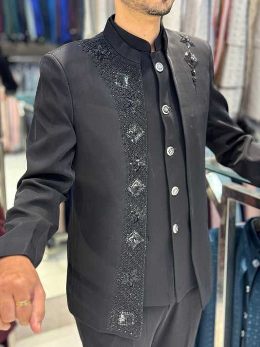 Royal Black Suit – Geometrical Embroidery