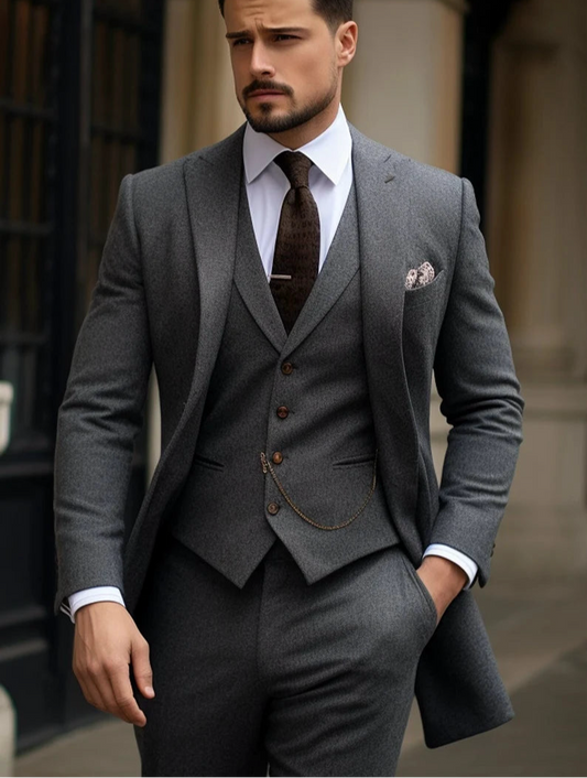Premium Elegant Light AshGrey 3-Piece Long Suit/Tailored Fit