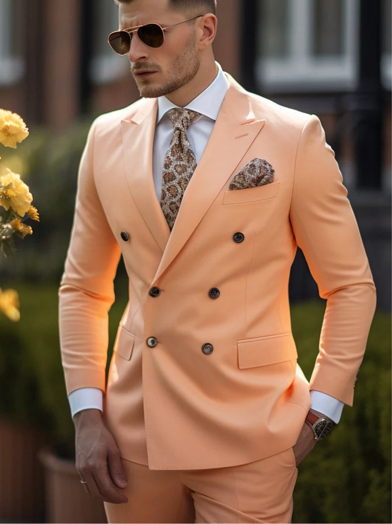 Double Breasted Suit for Men |Pastel Peach | Wedding, Party wear; Formal Wear
