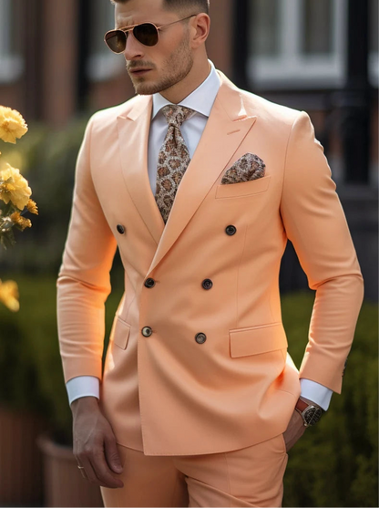 Double Breasted Suit for Men |Pastel Peach | Wedding, Party wear; Formal Wear