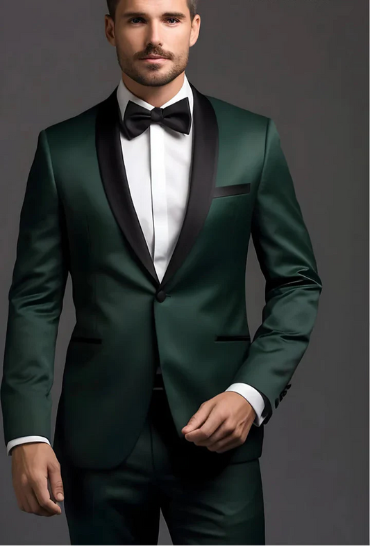 “Forest Green Tuxedo Suit – Effortless Modern Elegance”