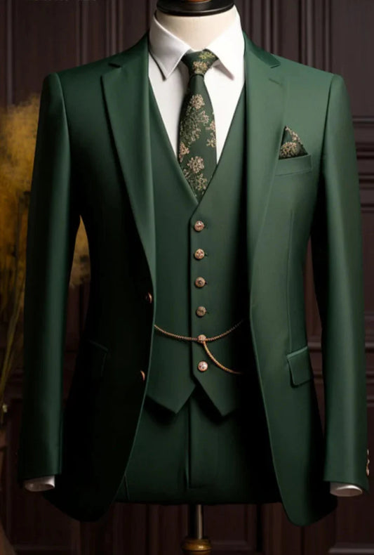 Elegant Green 3-Piece Suit/Tailored Fit
