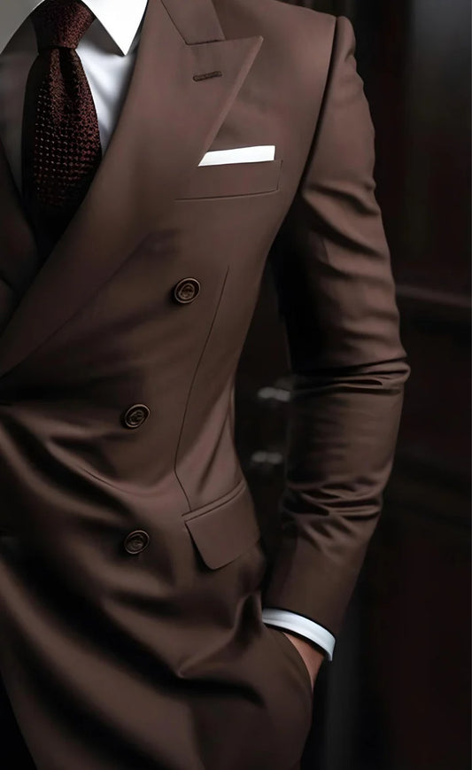 “Dark Brown Double Breasted Suit – Effortless Modern Elegance”