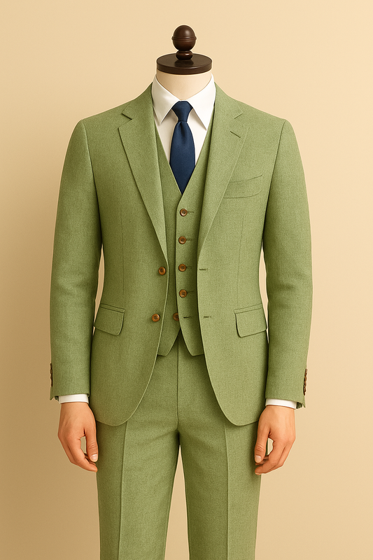 Sage Green-Linen 3-Piece Suit – Elegant Comfort in Every Thread