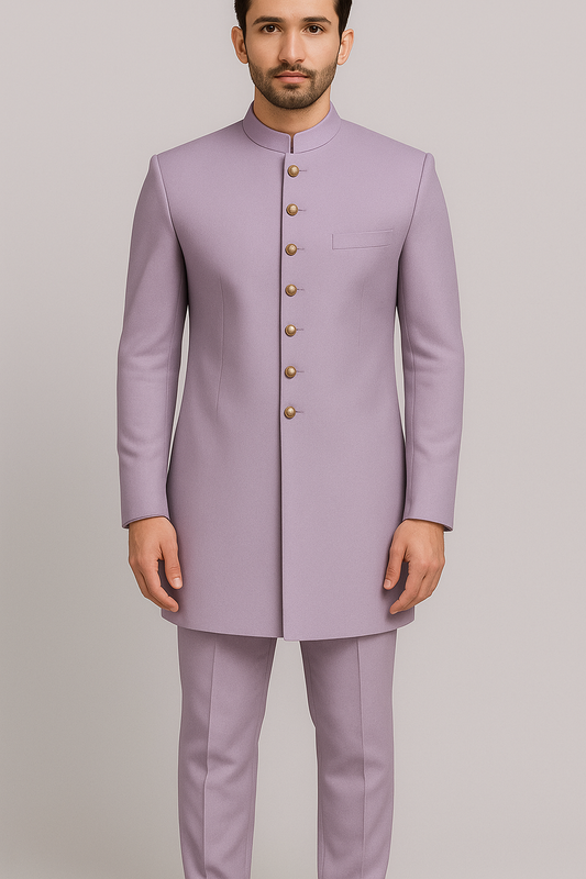 Stunning Lavender-Indo-Western Ensemble vs Golden Accents – A Blend of Heritage and Modern Elegance