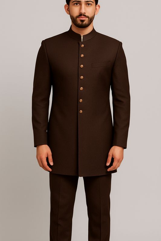 Coffee Brown Indo-Western Ensemble vs Golden Accents – A Blend of Heritage and Modern Elegance