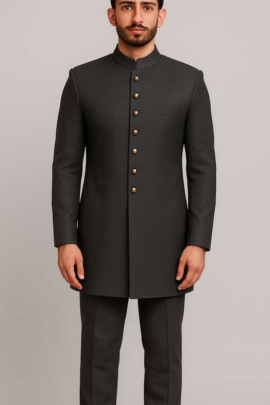 Stunning Grey Indo-Western Ensemble vs Golden Accents – A Blend of Heritage and Modern Elegance