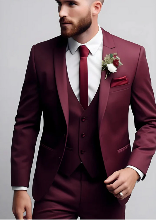 Elegant Distinctive Burgundy 3-Piece Suit/Tailored Fit