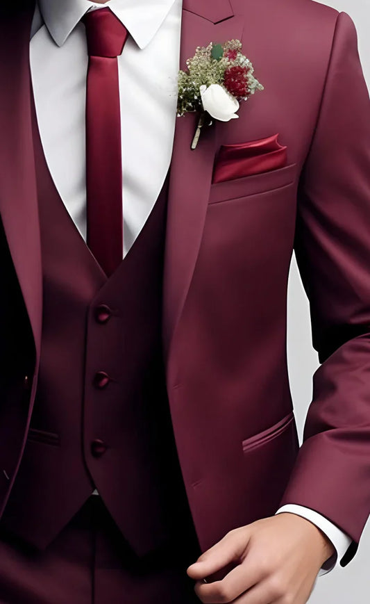 Elegant Distinctive Burgundy 3-Piece Suit/Tailored Fit