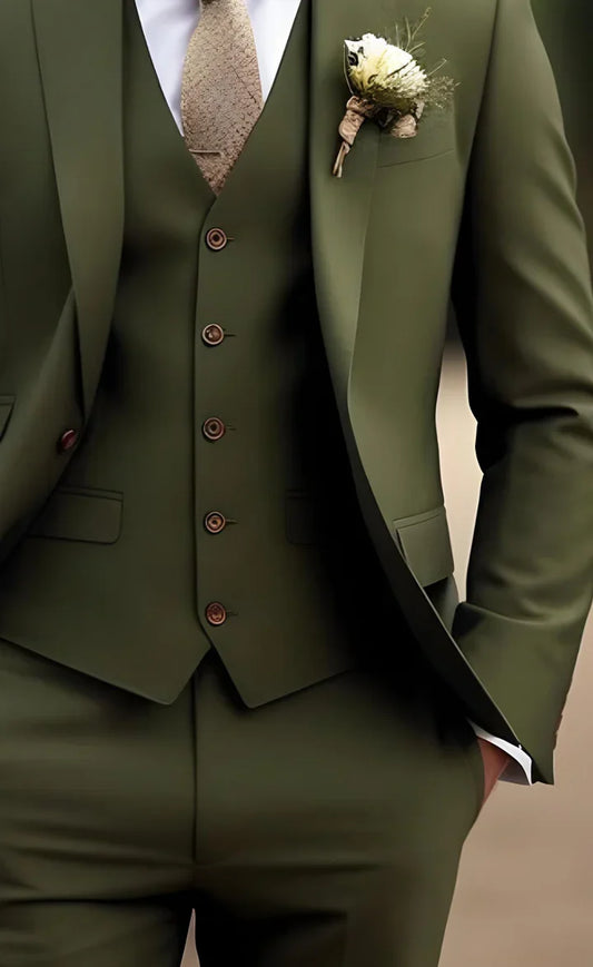 Elegant Khaki Green 3-Piece Suit/Tailored Fit