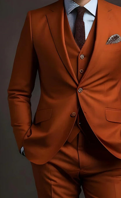 Elegant Rust 3-Piece Suit/Tailored Fit
