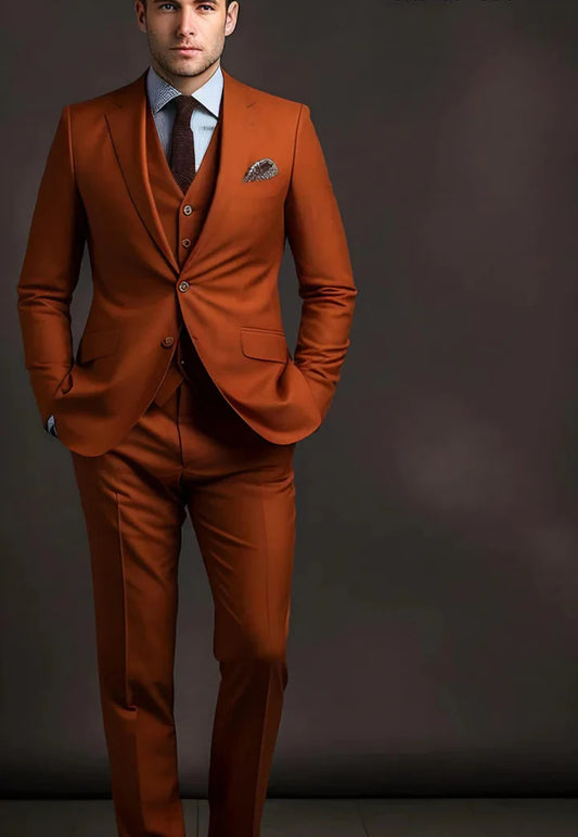 Elegant Rust 3-Piece Suit/Tailored Fit