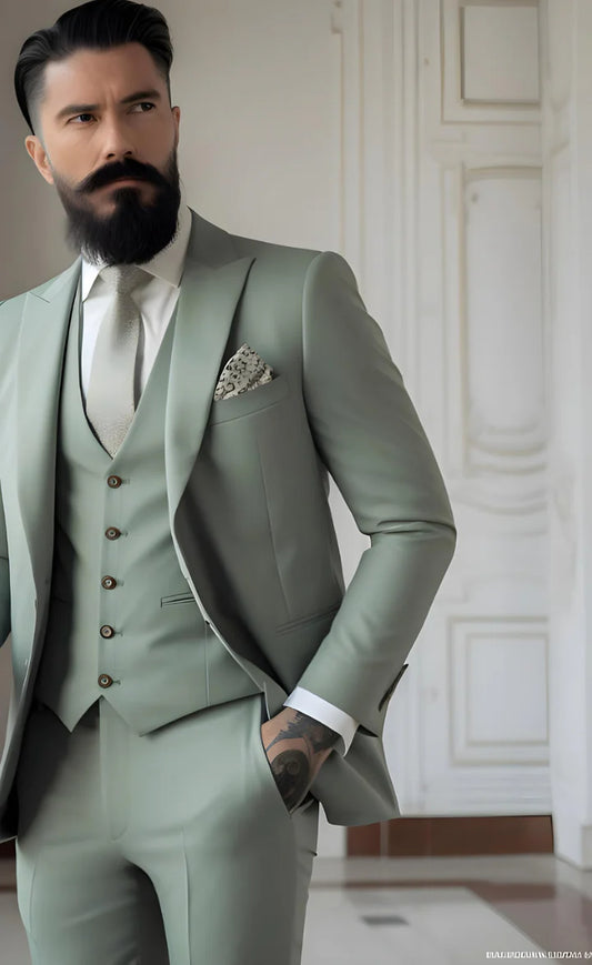 Elegant Sage Green 3-Piece Suit/Tailored Fit
