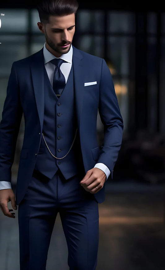 Elegant Navy Blue 3-Piece Suit/Tailored Fit