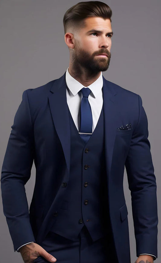 Elegant Navy Blue 3-Piece Suit/Tailored Fit