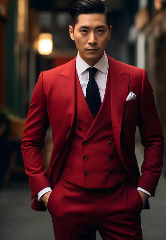 Elegant Red 3-Piece Suit/Tailored Fit
