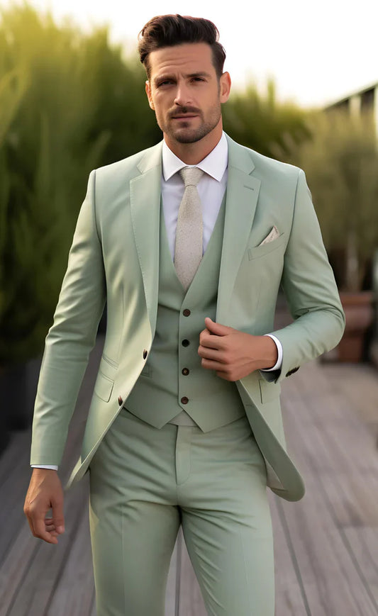 Elegant Sage green 3-Piece Suit/Tailored Fit