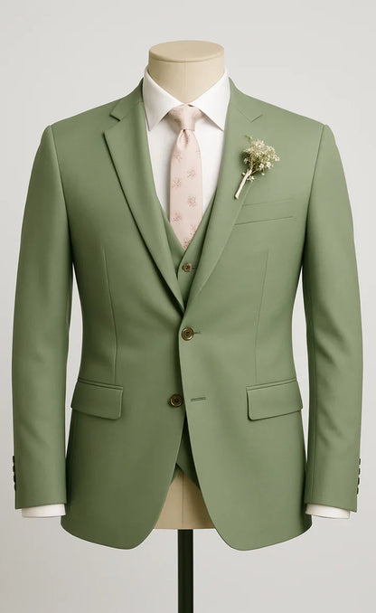 Elegant Sage green 3-Piece Suit/Tailored Fit