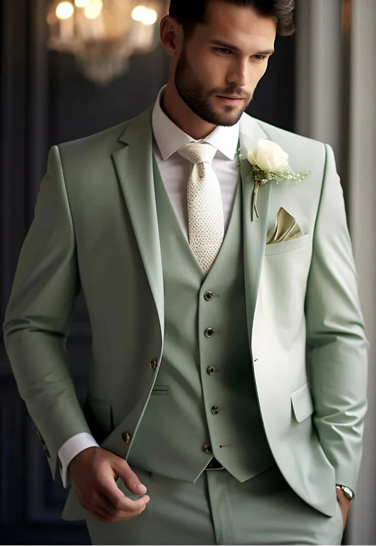 Elegant Sage Green 3-Piece Suit/Tailored Fit