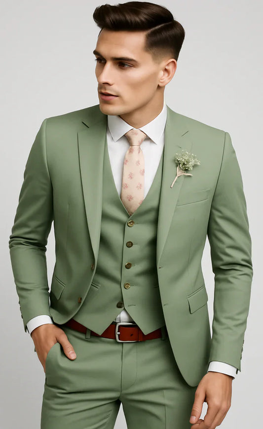 Elegant Sage green 3-Piece Suit/Tailored Fit