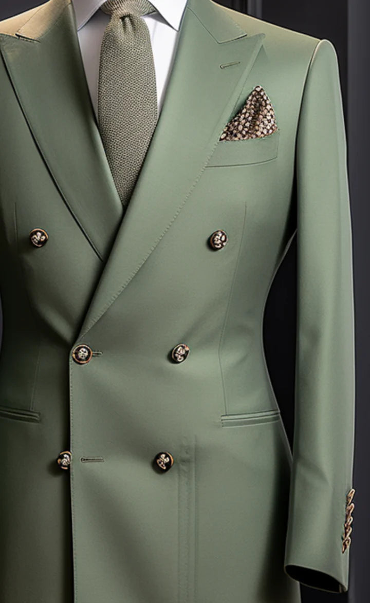 “Ashy Green Double Breasted Suit – Effortless Modern Elegance”