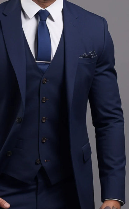 Elegant Navy Blue 3-Piece Suit/Tailored Fit