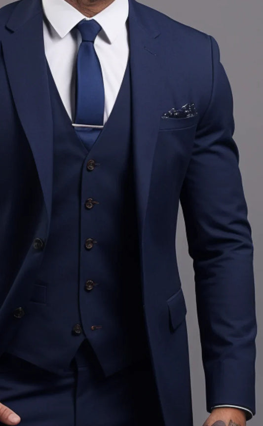 Elegant Navy Blue 3-Piece Suit/Tailored Fit