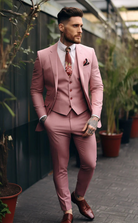Elegant Dusty Rose 3-Piece Suit/Tailored Fit
