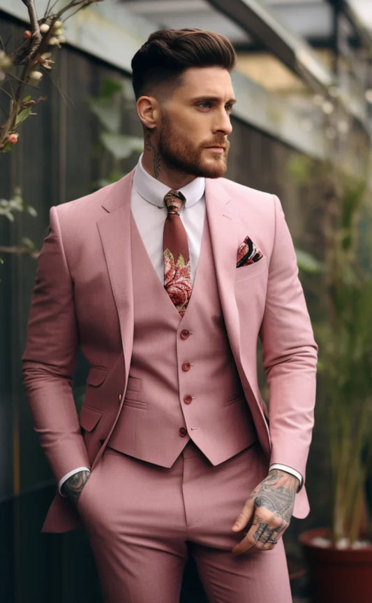 Elegant Dusty Rose 3-Piece Suit/Tailored Fit