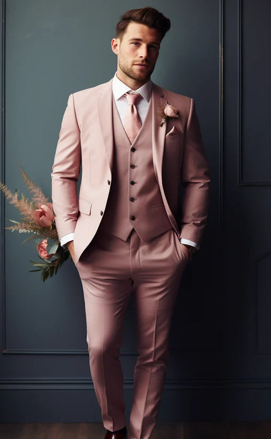 Elegant Dusty Rose 3-Piece Suit/Tailored Fit