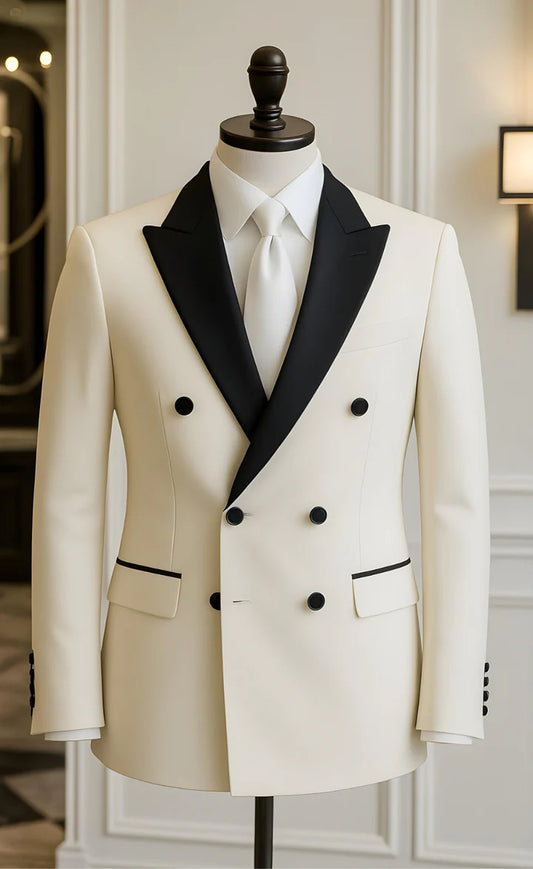 Midnight Majesty Double-Breasted Blazer with Black Peaked Lapel