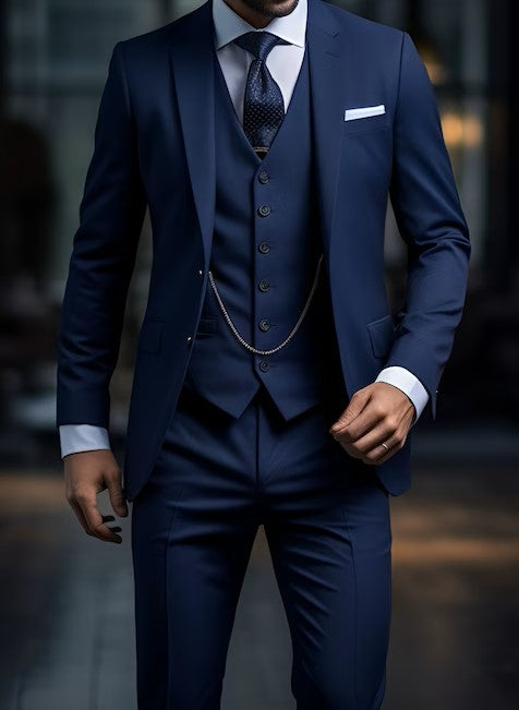 The Luxury Italian Fabric 3-Piece Suit for Men|Shawn Blue | Wedding, Party & Formal Wear