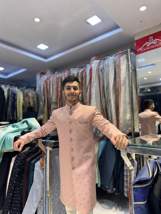 Stunning Lavender Indo-Western Ensemble vs Golden Accents – A Blend of Heritage and Modern Elegance