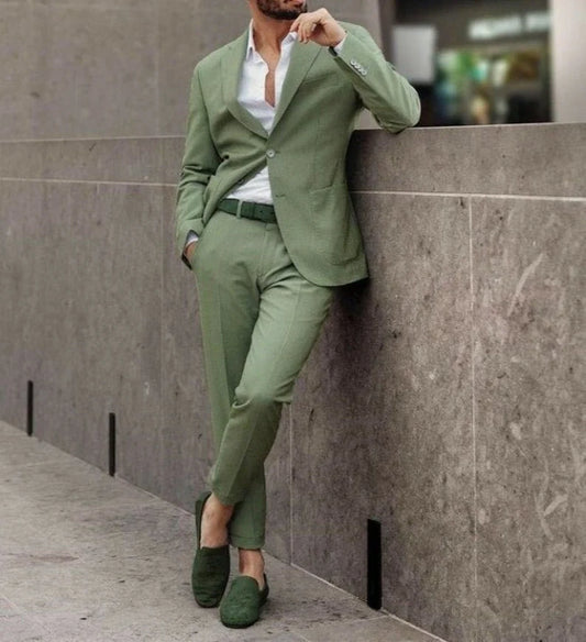 The Luxury Italian Fabric 2-Piece Suit for Men | Sage Green | Wedding, Party Wear; Formal Wear