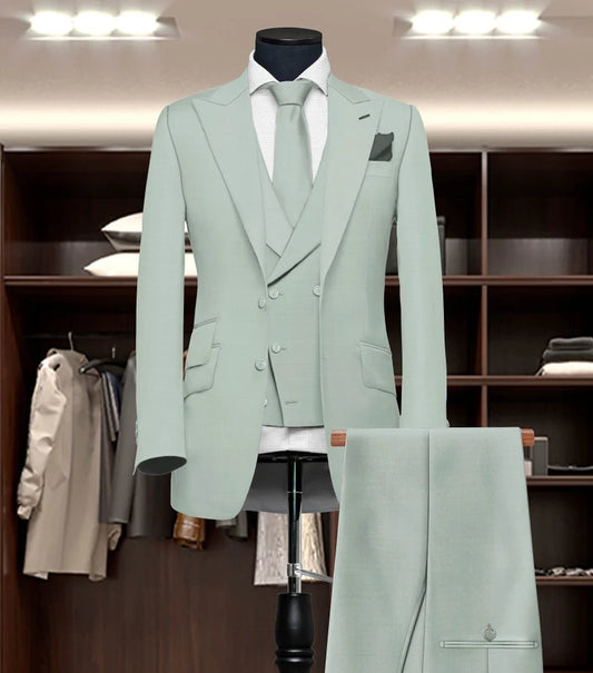 Luxury Italian Fabric 3-Piece Suit for Men |Light Grey |Wedding, Party & Formal Wear