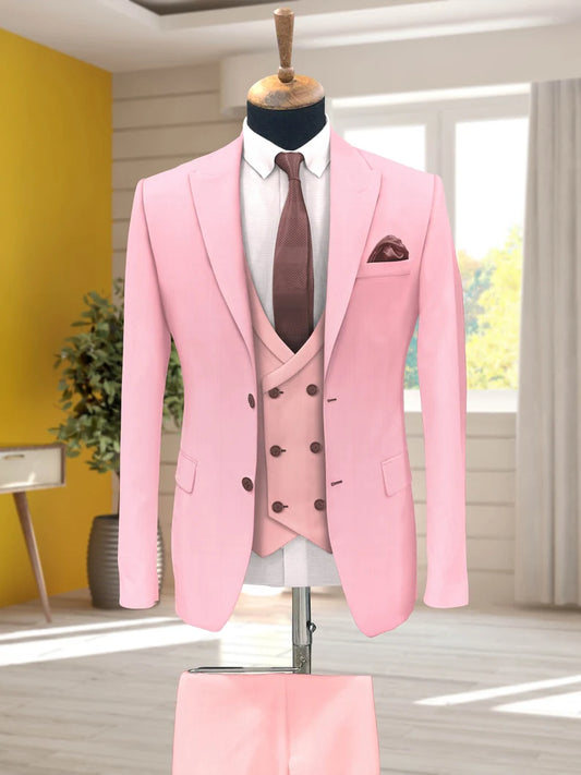 Luxury Italian Fabric 3-Piece Suit for Men | Blossom Pink |Wedding, Party & Formal Wear