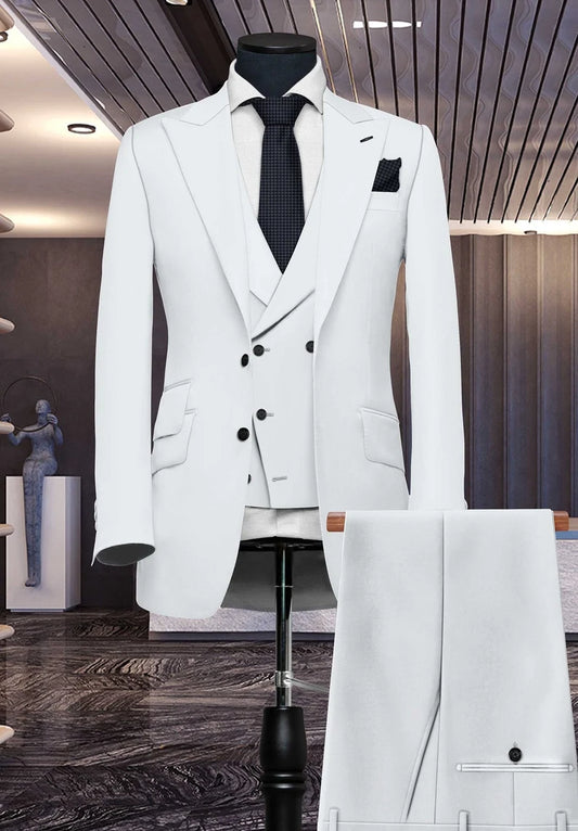 Luxury Italian Fabric 3-Piece Suit  Men | Stone White |Wedding, Party & Formal Wear