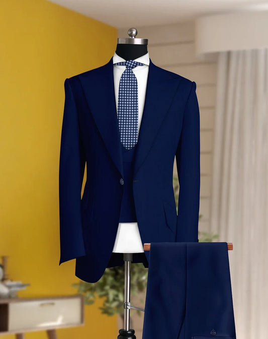 The Luxury Italian Fabric 3-Piece Suit for Men| Midnight Blue | Wedding, Party & Formal Wear