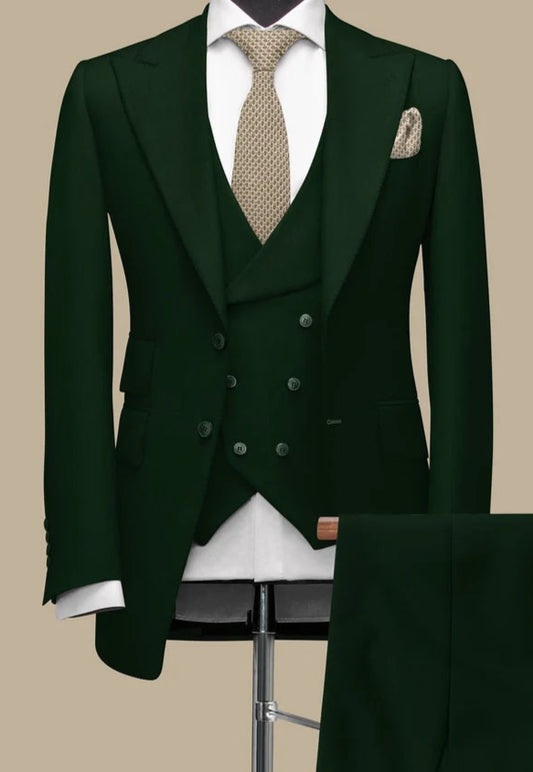 The Ultimate Luxury Italian Fabric 3-Piece Suit for Men | Forest Green |Wedding, Party & Formal Wear