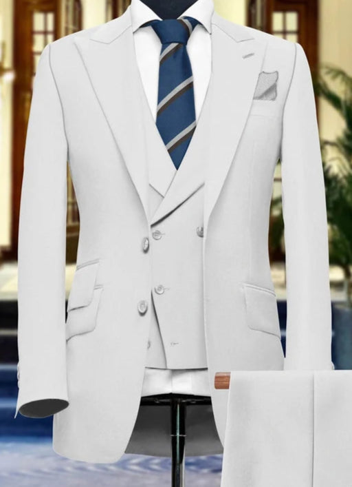 The Luxury Italian Fabric 3-Piece Suit  Men | Polar White |Wedding, Party & Formal Wear